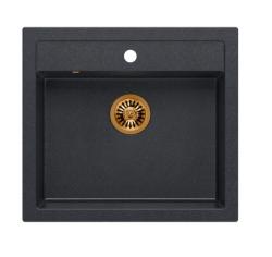 Quadri Farmhouse landlig indbygget eller påbygget granitvask antracit med kobberprop 595x540mm 1208967266