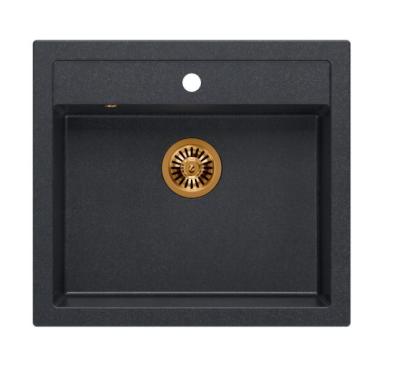 Quadri Farmhouse landlig indbygget eller påbygget granitvask antracit med kobberprop 595x540mm 1208967266