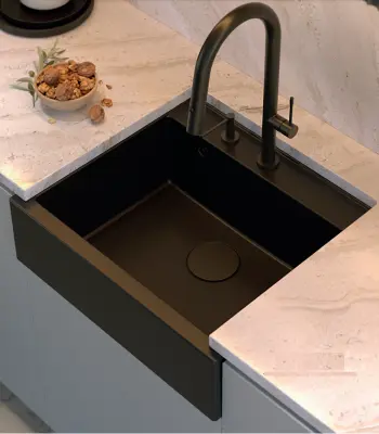 Quadri Farmhouse landlig indbygget eller påbygget granitvask antracit med kobberprop 595x540mm 1208967266