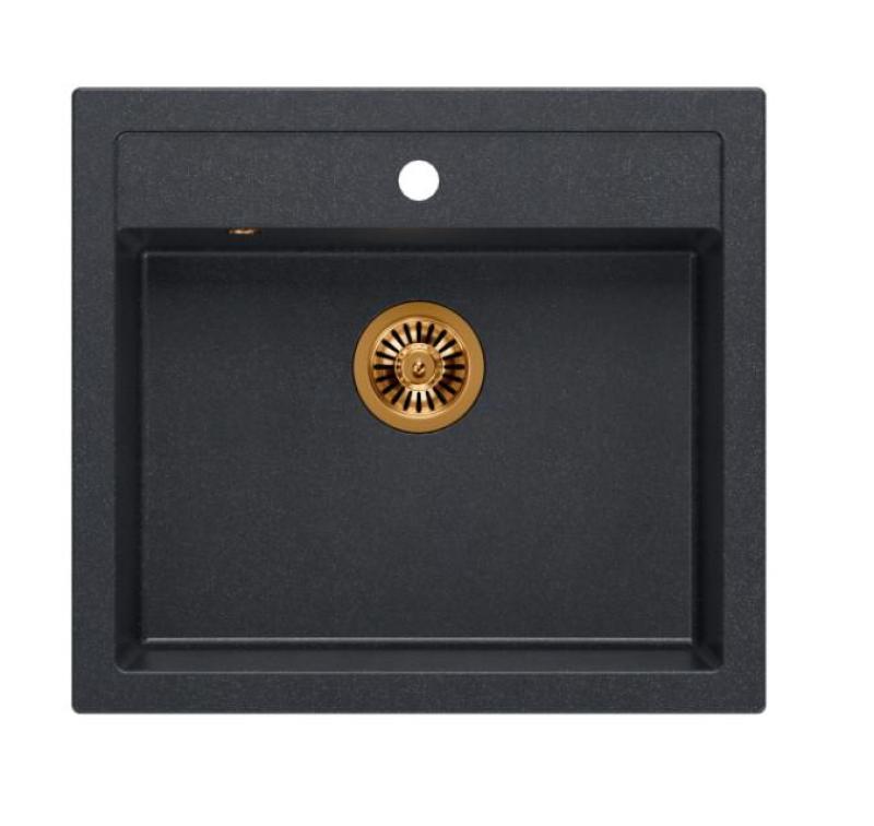 Quadri Farmhouse landlig indbygget eller påbygget granitvask antracit med kobberprop 595x540mm 1208967266