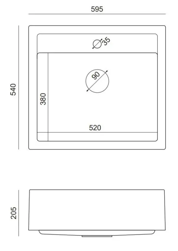 Quadri Farmhouse landlig indbygget eller påbygget granitvask antracit med kobberprop 595x540mm 1208967266