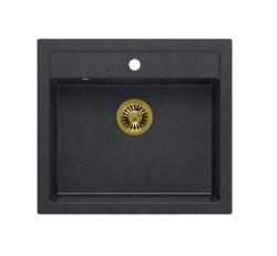 Quadri Farmhouse landlig under- eller overmonteret granitvask antracit med gylden prop 595x540mm 1208967267