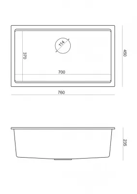 Quadri Newport II stor og dyb granitvask til indbygning og underbygning grå vask 76x45cm med rustfri stål prop 1208967272