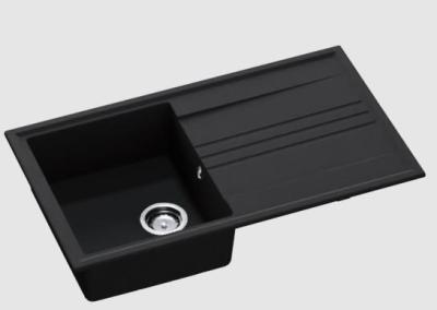 GraniteMy Vesi granit opbygning sort vask 86x50cm med drænrække omvendelig med rustfrit stål prop 1208967279