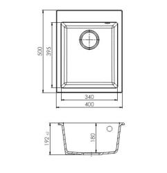 GraniteMy Bremen granitvask 40x50 cm sort til indbygning, underbygning og planmontering med hanehul og kobberprop 1208967283