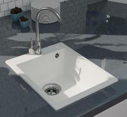 GraniteMy Bremen granit hvid vask 40x50 cm hvid til montering ovenpå, under og planmontering med hanehul med rustfri stålprop 1208967284