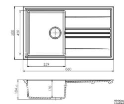 GraniteMy Vesi ekstra lav granit overflade hvid vask 86x50cm med afløb vendbar med sort prop 1208967292