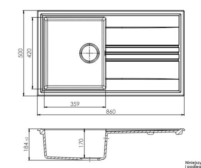 GraniteMy Vesi granite build-up white sink 86x50cm with draining reversible with black plug 1208967292