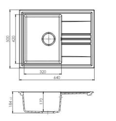 GraniteMy Vesi ekstra lav granit overflade sort håndvask 64x50cm med omvendelig afdrypningsbakke med sort prop 1208967295
