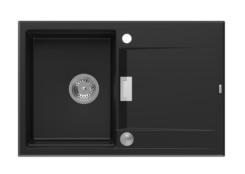 Quadri Minton Granit Overmonteret Sort Vask 76x50cm med Afdrypningsplade Vendbar og Rustfri Stål Prop - 1208967303