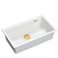 Quadri Newport II stor og dyb vask i granit til både over- og underbygning, hvid vask 76x45cm med gylden prop 1208967305