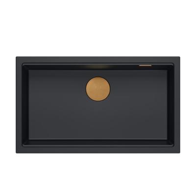 Quadri Newport II stor og dyb vask af granit til over- og undermontering sort vask 76x45cm med kobberprop 1208967306