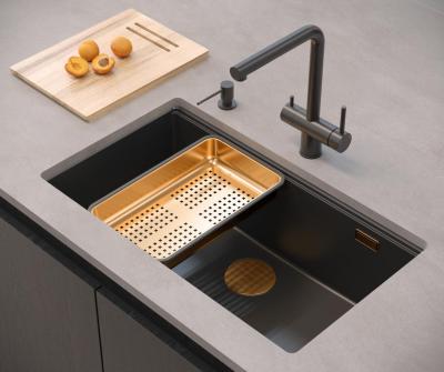 Quadri Newport II stor og dyb vask af granit til over- og undermontering sort vask 76x45cm med kobberprop 1208967306
