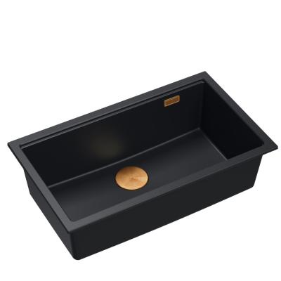 Quadri Newport II stor og dyb vask af granit til over- og undermontering sort vask 76x45cm med kobberprop 1208967306