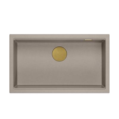 Quadri Newport II stor og dyb vask af granit til indbygning og undermontering i taupe, vask 76x45cm med gylden prop 1208967309