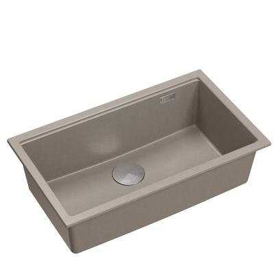 Quadri Newport II stor og dyb vask, granit, til over- og underbygning, taupe vask 76x45cm med rustfri stål prop 1208967310