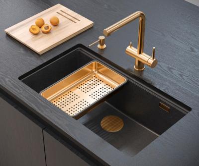 Quadri Newport II stor og dyb vask granit over- og undermontering antracit vask 76x45cm med kobberprop 1208967311