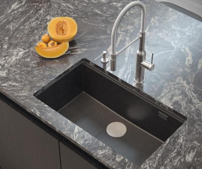Quadri Newport II stor og dyb vask i granit til montering på eller under bordplade, antracit vask 76x45 cm med rustfri stål prop 1208967313