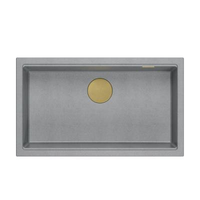Quadri Newport II stor og dyb vask i granit til både overmontering og undermontering grå vask 76x45cm med gylden prop 1208967315