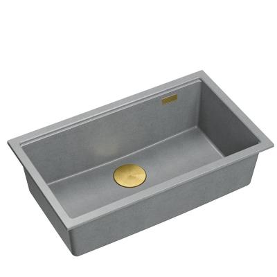 Quadri Newport II stor og dyb vask i granit til både overmontering og undermontering grå vask 76x45cm med gylden prop 1208967315