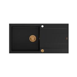 Quadri Luton sort granit vask med afløbsplads, vendbar, 100x50cm med kobberprop 1208967316