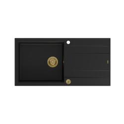Quadri Luton sort granit vask med afløbsplade, vendbar 100x50cm med gylden prop 1208967317