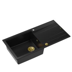Quadri Luton sort granit vask med afløbsplade, vendbar 100x50cm med gylden prop 1208967317