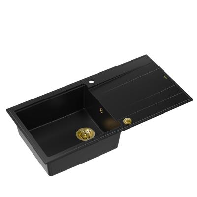 Quadri Luton sort granit vask med afløbsplade, vendbar 100x50cm med gylden prop 1208967317