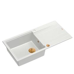 Quadri Luton hvid granit køkkenvask med afløbsplade, vendbar, 100x50 cm, med kobberprop 1208967318