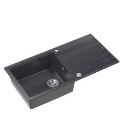 Quadri Luton antracit granit køkkenvask med afdrypningsområde, vendbar 100x50cm med rustfrit stål prop 1208967320
