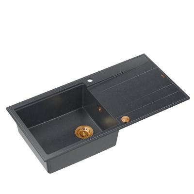Quadri Luton antraciet granieten opbouw spoelbak met afdruipvlak omkeerbaar 100x50cm met kobber prop 1208967321