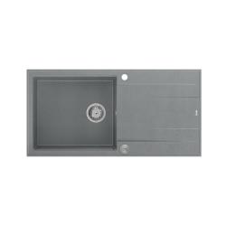 Quadri Luton grå granit køkkenvask med afdrypningsområde vendbar 100x50cm med rustfri stålprop 1208967323