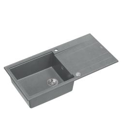 Quadri Luton grå granit køkkenvask med afdrypningsområde vendbar 100x50cm med rustfri stålprop 1208967323