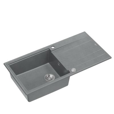 Quadri Luton grå granit køkkenvask med afdrypningsområde vendbar 100x50cm med rustfri stålprop 1208967323