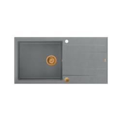 Quadri Luton grå granit påbygget vask med afdrypningsområde vendbar 100x50cm med kobberprop 1208967324