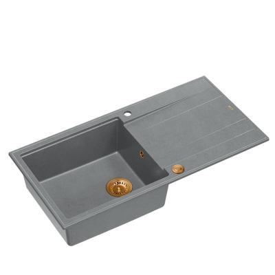 Quadri Luton grå granit påbygget vask med afdrypningsområde vendbar 100x50cm med kobberprop 1208967324