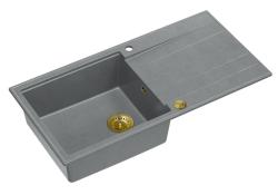 Quadri Luton grå granit køkkenvask med afløbsplade, omvendelig 100x50cm med gylden prop 1208967325