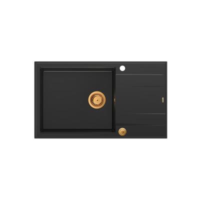 Quadri Luton sort granit stor overfladevask med afdrypningsområde vendbar 86x50cm med kobberprop 1208967326