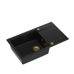 Quadri Luton sort granit stor overflademonteret vask med afløbsplads vendbar 86x50cm med gylden prop 1208967327