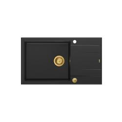 Quadri Luton sort granit stor overflademonteret vask med afløbsplads vendbar 86x50cm med gylden prop 1208967327