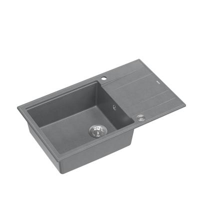 Quadri Luton grå granit stor opvaskebakke med afdrypningsflade vendbar 86x50cm med rustfrit stål prop 1208967330