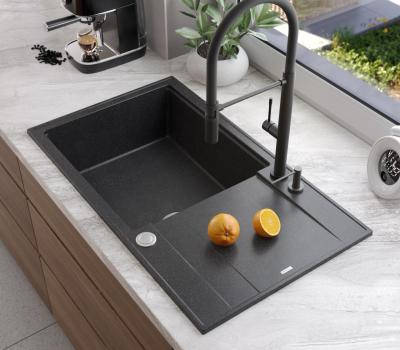 Quadri Luton antracit granit stor påbygningsvask med afdrypningsområde vendbar 86x50cm med rustfri stålprop 1208967333