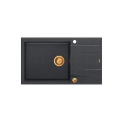 Quadri Luton antracit granit stor overfladevask med afløbsbak vendbar 86x50 cm med kobberprop 1208967335
