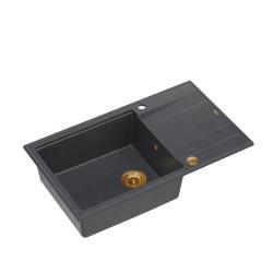 Quadri Luton antracit granit stor overfladevask med afløbsbak vendbar 86x50 cm med kobberprop 1208967335