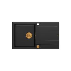 Quadri Luton sort granit køkkenvask med afløbsflade, vendbar 86x50cm med kobberprop 1208967337