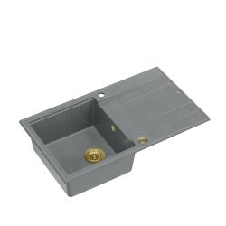 Quadri Luton grå granit køkkenvask med afløbsplads, vendbar 86x50 cm med gylden prop 1208967341