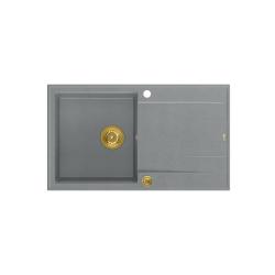 Quadri Luton grå granit køkkenvask med afløbsplads, vendbar 86x50 cm med gylden prop 1208967341