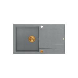 Quadri Luton grå granit overflademonteret vask med afdrypningsområde vendbar 86x50cm med kobberprop 1208967342
