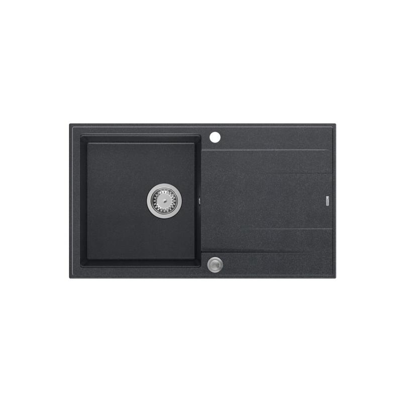 Quadri Luton antracitgrå granit påbygget vask med dræbeskål, vendbar 86x50 cm med rustfri stålprop 1208967343