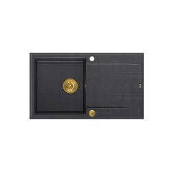 Quadri Luton antraciet granitisk overfladevask med afløbsområde vendbar 86x50cm med gylden prop 1208967344